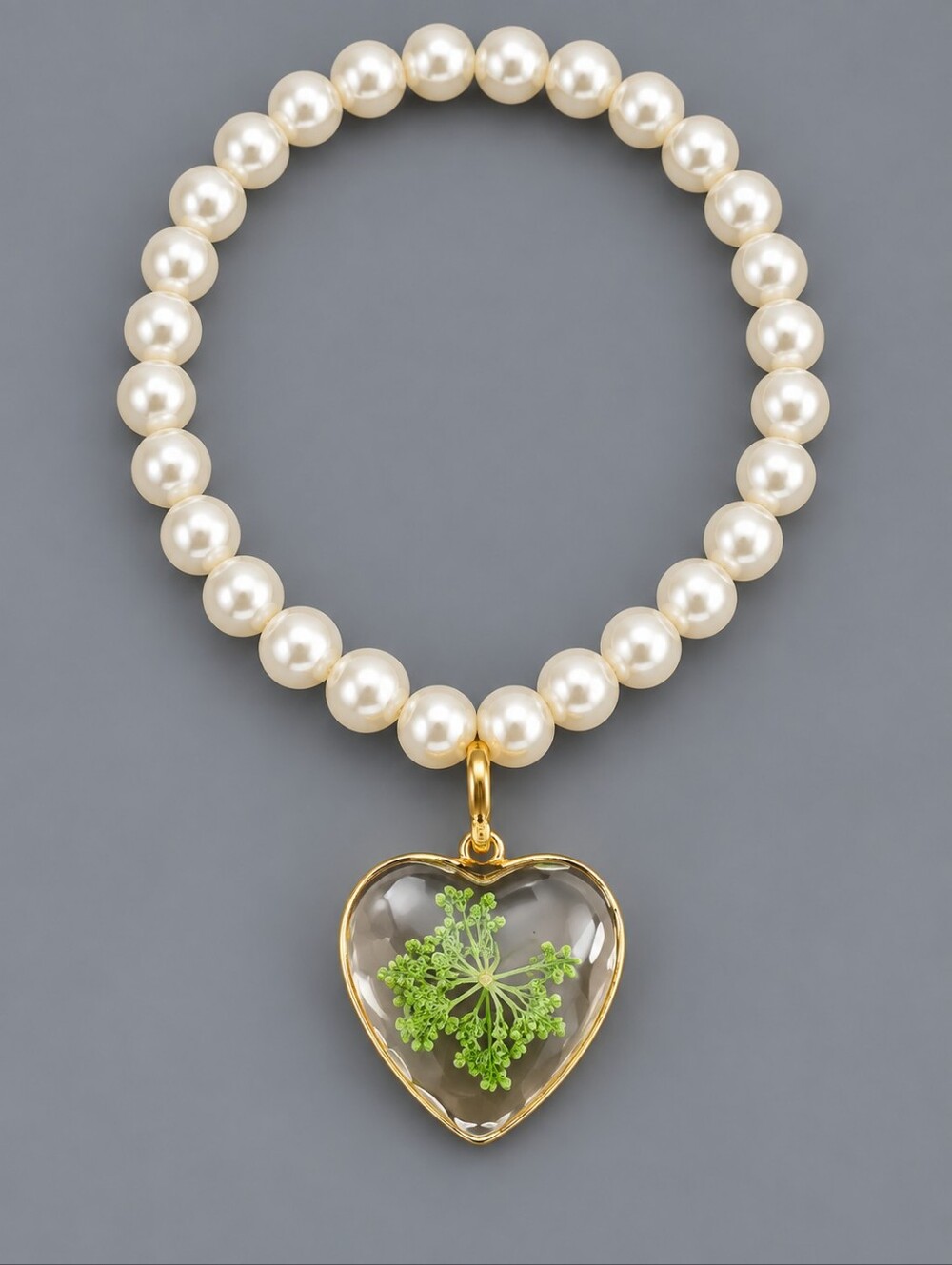 3/$25 Acrylic Pearl Beaded Stretch Dried Flower Heart Charm Coquette Bracelet